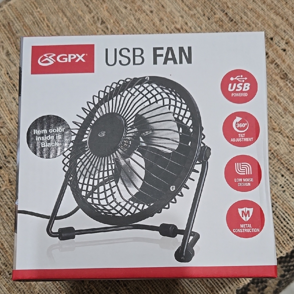GPX USB Powered Black Fan, Brand New